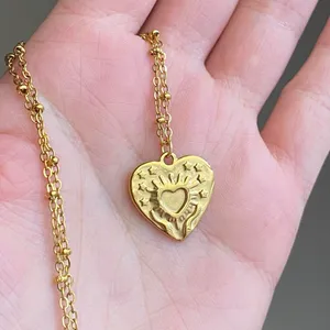 Handmade gold tone stainless steel celestial whimsical boho heart necklace🌟 thumbnail 5