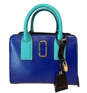 Marc Jacobs Little Big Shot Leather Tote Teal Blue Playboy Strap Satchel NWOT thumbnail 1