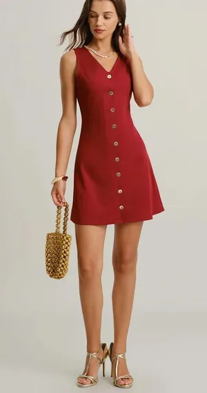 Rihoas Red V Neck Sleeveless Mini Dress thumbnail 4