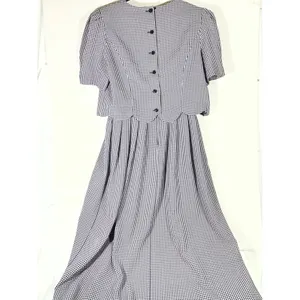 VTG PLAZA SOUTH Women's Gingham Dress Grandma Cottagecore Dress Navy/White SZ 10 thumbnail 2