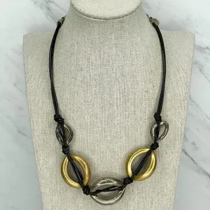 Chico's Gold and Silver Tone Double Strand Black Cord Necklace thumbnail 1