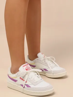 Reebok Women's White, Purple & Cream Court-Style Sneakers thumbnail 1