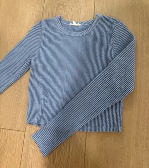 Dry Goods Fitted ribbed dark blue crop long sleeve thumbnail 1
