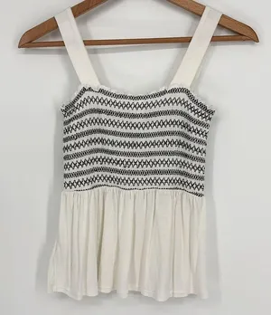 H&M Smocked Babydoll Tank Top Size XS in White & Black thumbnail 5