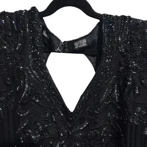 Vintage Right Choice Silk Beaded Gown Black Evening Dress 1980s Made in India‎ thumbnail 6
