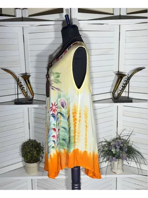 Vintage boho tunic mini dress beach cover up tropical resort cruise travel M L thumbnail 4