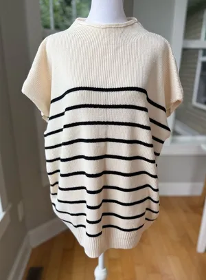She + Sky Ivory Black Striped Run the Course Sleeveless Knit Top Size 1X NWT thumbnail 1