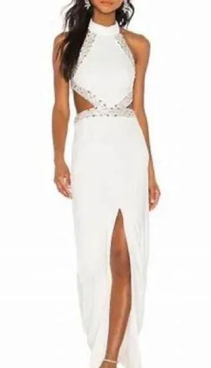 Revolve NBD White Nicolina Cutout Sequin Embellished Formal Gown Size XS thumbnail 1