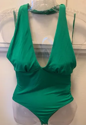 stradivarius Emerald Green Plunge Halter Bodysuit thumbnail 1