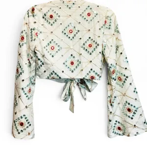 Anthropologie BLITHE Mirror Geo‎ Long Sleeve Tie Front Top & Shorts Set New S thumbnail 4