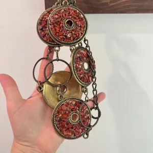 Vintage Red Stone Medallion Chain Belt Antique Brass Boho Statement Accessory thumbnail 12