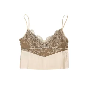Oh Polly Bria Lace Panel Ivory Cream Feminine Delicate Crop Tank Top Size 4 thumbnail 3