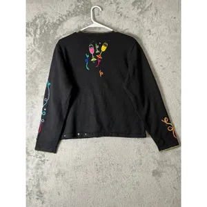 Vintage 90s Black Cocktail Martini Embroidered Cardigan Quirky Sweater Large thumbnail 3