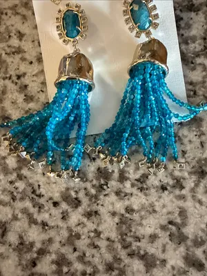 Kendra Scott Decker Bright Turquoise Beaded Tassel Earrings with Gold Accents thumbnail 3
