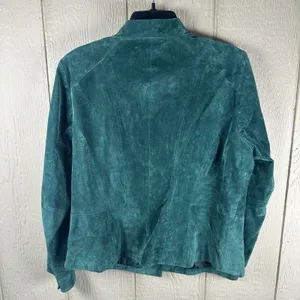 Coldwater Creek Emerald Green Suede Leather Jacket Petite Large Floral Buttons thumbnail 4