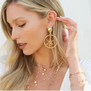 NWT Ettika Star Dangle Hoop Earrings Gold Plated‎ $44 thumbnail 1