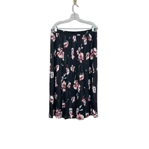 Sag Harbor Grunge 90s XL Sheer Black Floral Pleated Chiffon Pull On Midi Skirt thumbnail 5