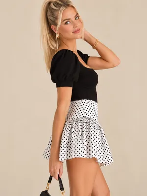 Anthropologie Maeve Black White Polka Dot Mini A-Line Skort Lined Bike Shorts thumbnail 3