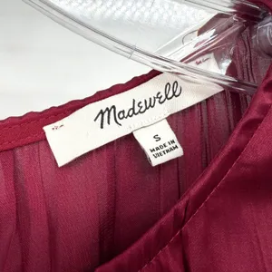 Madewell Short Sleeve Slip Midi Dress Women S Burgundy Plisse Minimalist Holiday thumbnail 7