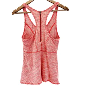 Free People Womens XS Racerback Striped Tank Top Back‎ Zip Dark Coral Orange thumbnail 2