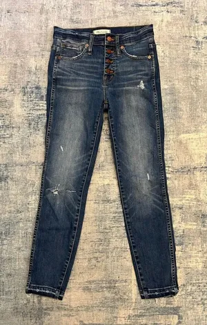 Madewell Blue Distressed Button Fly 10" High Rise Skinny Jeans Women's 25" thumbnail 1