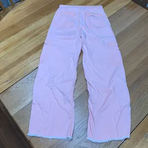 American Eagle Womens Pink Baggy Wide Leg Cargo Pants Raw Hem Size 2‎ Stretch thumbnail 5