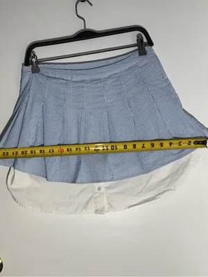 Sunday in Brooklyn Blue &White Striped Skater Skirt with White Underlayer Cotton thumbnail 7