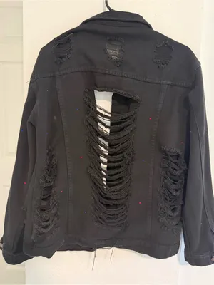 National Football League Buffalo Bills bedazzled Black Distressed Denim Jacket thumbnail 2