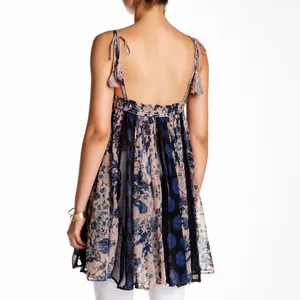 Free People Top Womens M Secret Love Pleated Trapeze Slip Dress Navy Floral Boho thumbnail 2