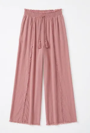 Vanilla Star Women’s Pink Wide-Leg Tassel Drawstring Pants thumbnail 1