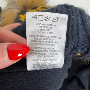 Ariat Beanie Fair Isle Fleece Lined Faux Fur Pom Knit Navy Yellow Warm Outdoor thumbnail 9