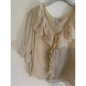 Joie Blouse Cream S Womens Ruffle V-Neck Sheer Chiffon Romantic Flowy Ivory thumbnail 11