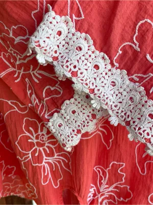 Cabana Cay Swim Cover Up Blouse Women’s XL Floral Embroidery 3/4 Sleeves Cotton thumbnail 8