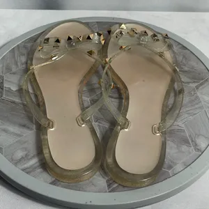 Clear Jelly Thong Sandals Gold Studs Glitter Strap Women’s Size 9 thumbnail 2