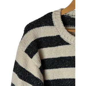 Bobeau Chenille Shine Stripe‎ Sweater Women Medium Ivory Black NWT Metallic Knit thumbnail 6