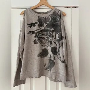 All Saints Rosen Unai Sweatshirt, light grey with‎ dark rose print, size S EUC thumbnail 2