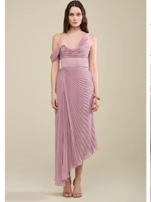 AMUR Joelle Pleated Draped Asymmetrical Gown thumbnail 3