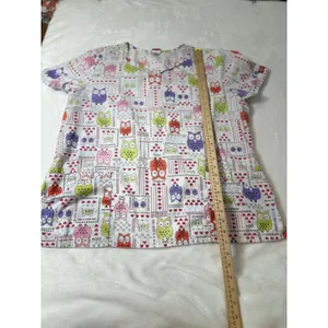 Dickies Womens Owl Print Scrub Top White Multicolor V-Neck Short Sleeve XL thumbnail 7