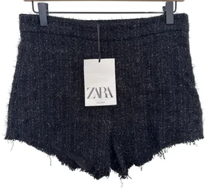 Zara Studio Black Tweed Sparkle High Waisted Shorts Size Medium New thumbnail 1