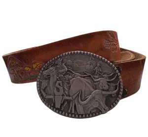 70s Vtg sz 34 Painted Mushroom Butterfly Floral Tooled Leather Belt W/Zee Buckle thumbnail 1
