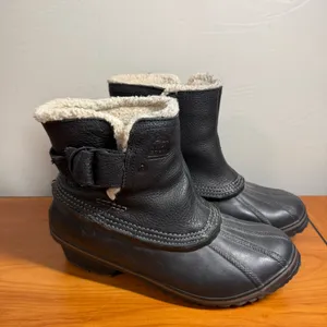 SOREL Winter Fancy Ankle Rain Snow Buckle Duck Boots Black‎ Leather Slip On 8.5 thumbnail 3