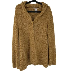 Free People Tan Knit Button-Up Cardigan Sweater Womens L Wool Blend cozy comfy thumbnail 3