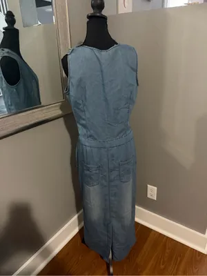 NWT Miranda & Moca Chambray Maxi Dress Slanted Zip Front Belted XL thumbnail 4