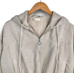 Altard State Cropped Corduroy Hooded Jacket Zipper Front Light Tan Beige Medium thumbnail 2