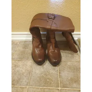CLARKS Riding Boots Knee High Brown Leather Chunk Heels Buckle Details Size 6.5M thumbnail 7