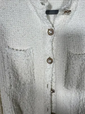 Mango Womens Tweed Textured Button Down Cardigan Sweater Small thumbnail 3