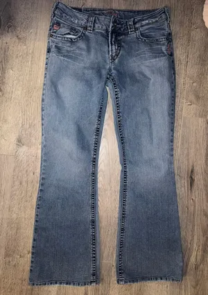 Vintage Early 2000’s AIKO Wester Glove Wear - ultra Low rise boot leg blue jeans thumbnail 3