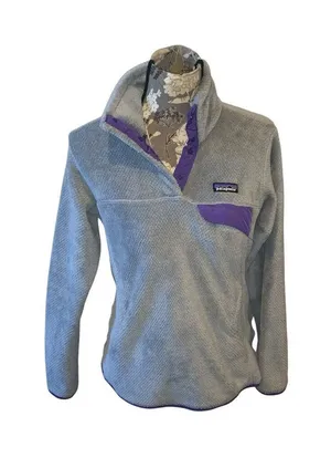 PATAGONIA Re/Tool Snap-t Gray Fleece Pulliver with Purple Accents medium thumbnail 1