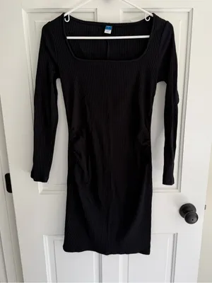 Old‎ Navy Maternity Ribbed Black Bodycon Midi Dress Small thumbnail 1