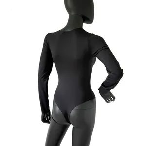 Black Slim Fit Bodysuit One Piece Long Sleeve Seamless Top Tee T-Shirt Blouse thumbnail 7